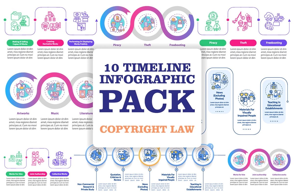 Infographics Example For Copyright Copyright law vector infographic template bundle