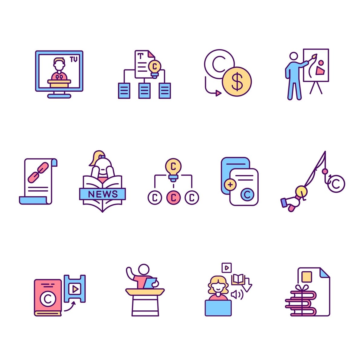 Copyright RGB color icons set