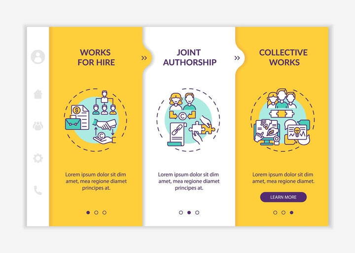 Copyright specificity onboarding vector template bundle