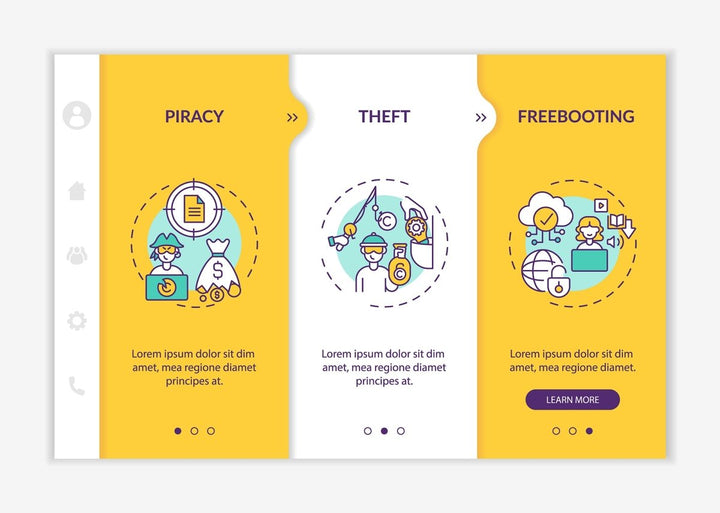 Copyright specificity onboarding vector template bundle