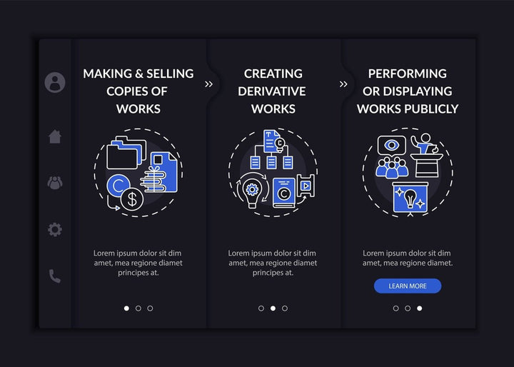 Copyright specificity onboarding vector template bundle