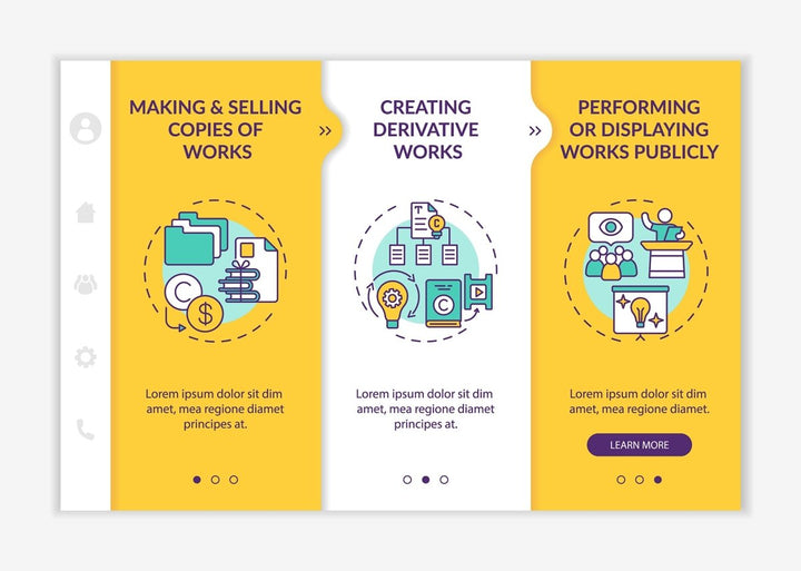Copyright specificity onboarding vector template bundle