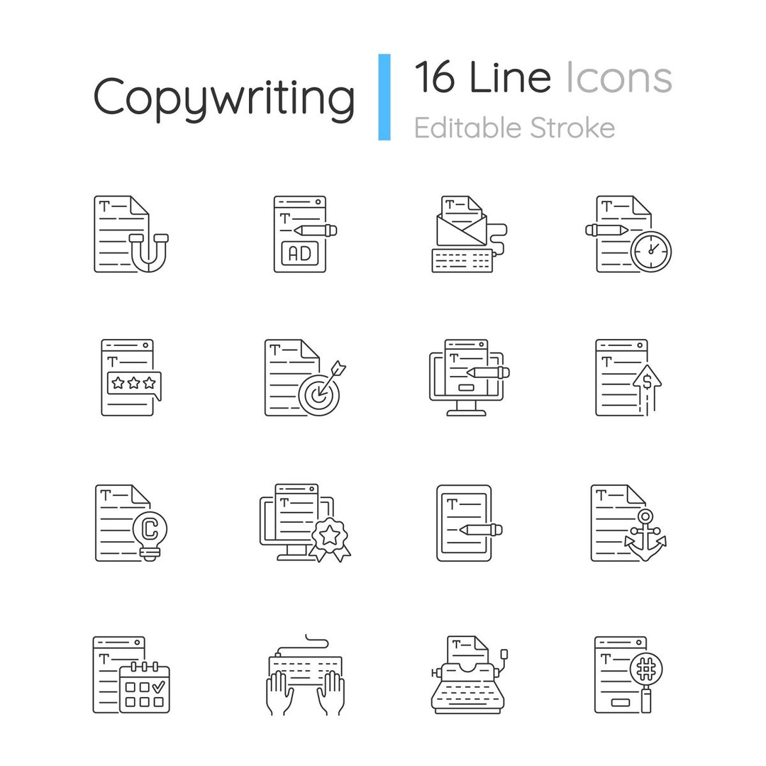 Copywriting linear icons set