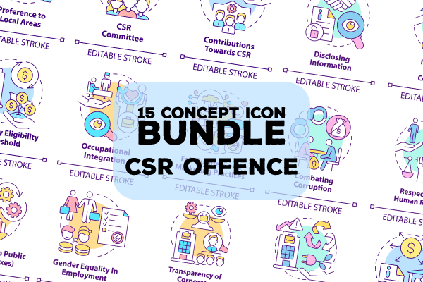 Corporate social responsibility offence concept icons bundle