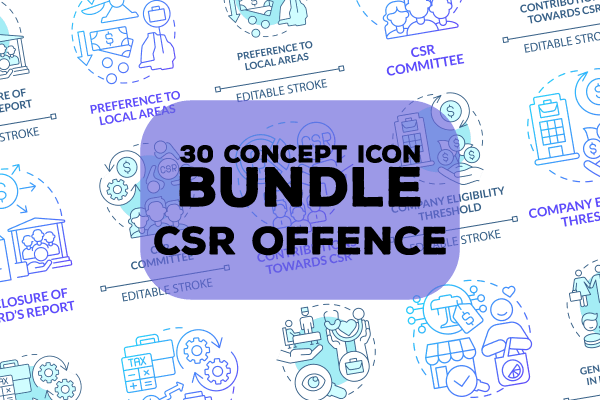 Corporate social responsibility offence concept icons bundle