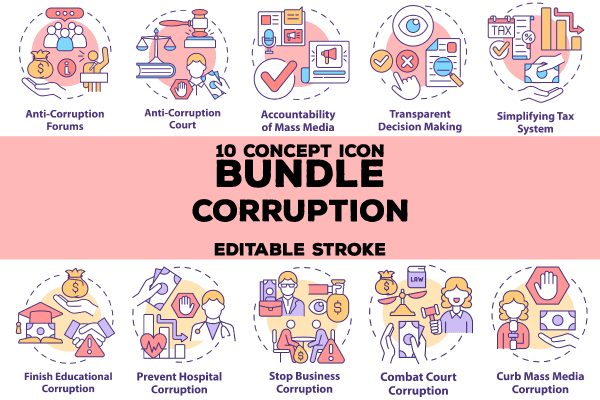 Corruption concept icons bundle
