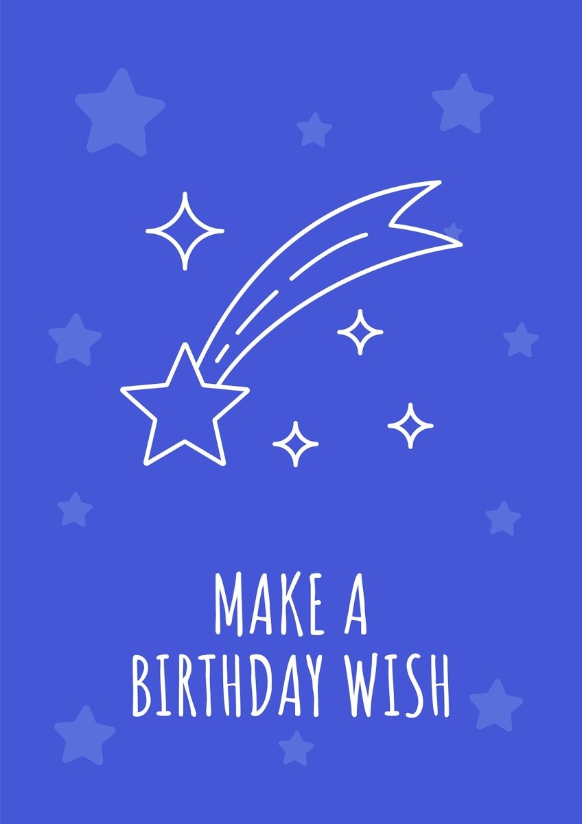 Cosmic birthday celebration postcard with linear glyph icon set