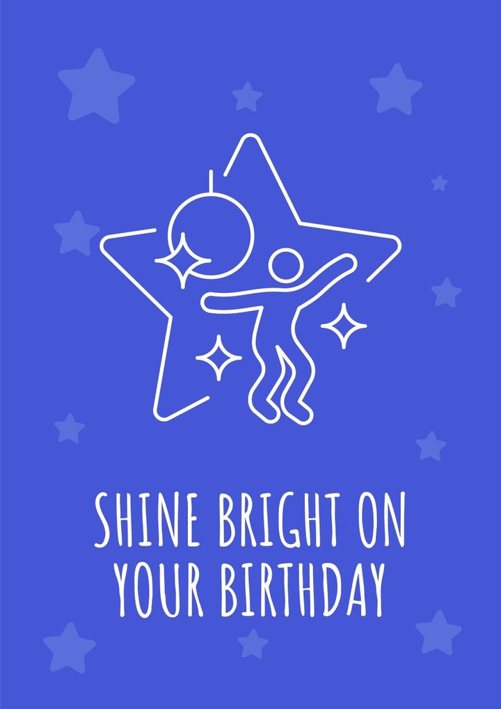 Cosmic birthday celebration postcard with linear glyph icon set