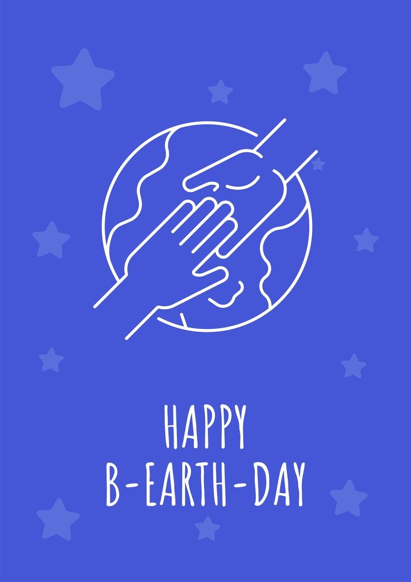 Cosmic birthday celebration postcard with linear glyph icon set
