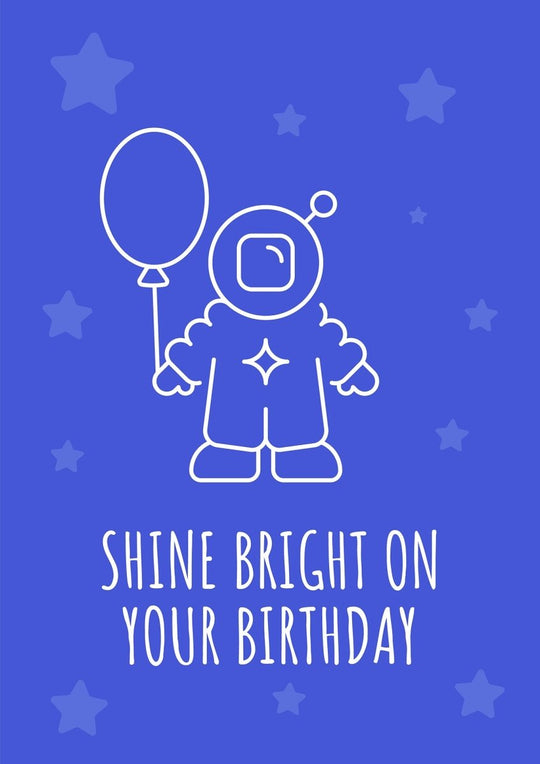 Cosmic birthday celebration postcard with linear glyph icon set