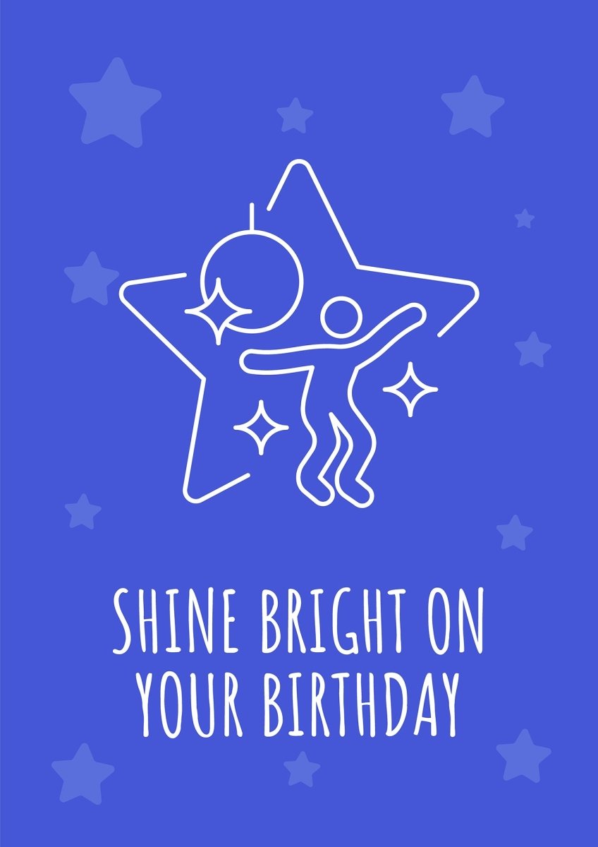 Cosmic birthday celebration postcard with linear glyph icon set