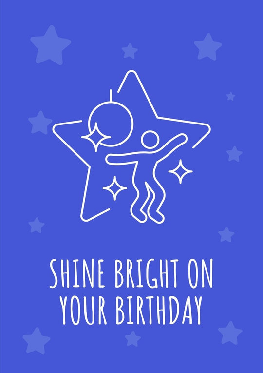 Cosmic birthday celebration postcard with linear glyph icon set