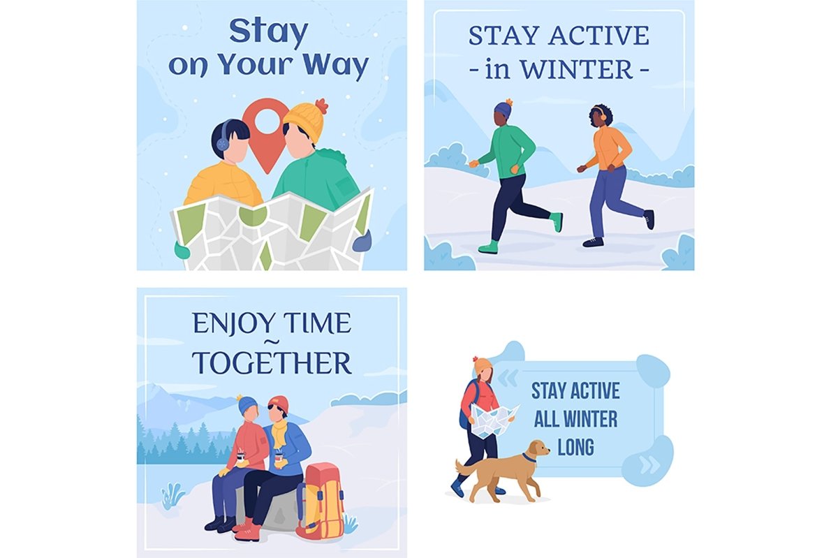 Couple activity in winter mockup card set
