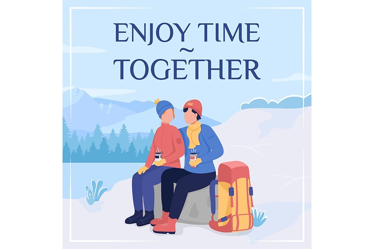 Couple activity in winter mockup card set