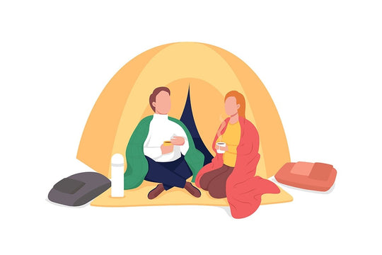 Couple camping in autumn flat color vector illustration set