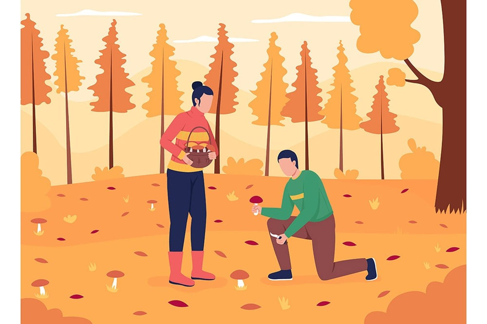 Couple camping in autumn flat color vector illustration set