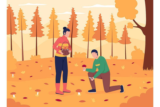Couple camping in autumn flat color vector illustration set