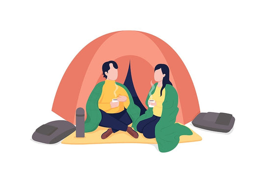 Couple camping in autumn flat color vector illustration set