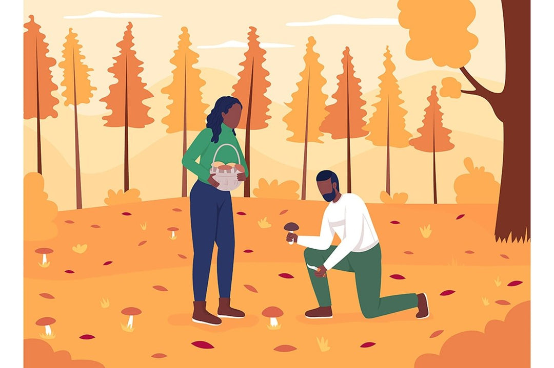 Couple camping in autumn flat color vector illustration set