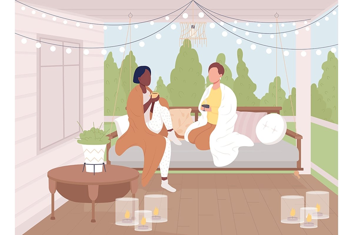 Couple relax outdoor flat color vector illustration set