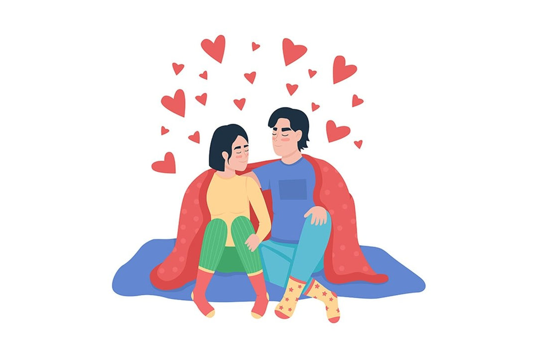 Couple under blanket semi flat color vector character set