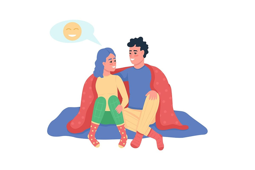 Couple under blanket semi flat color vector character set