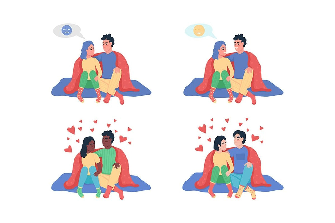 Couple under blanket semi flat color vector character set