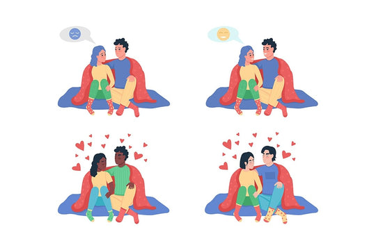 Couple under blanket semi flat color vector character set
