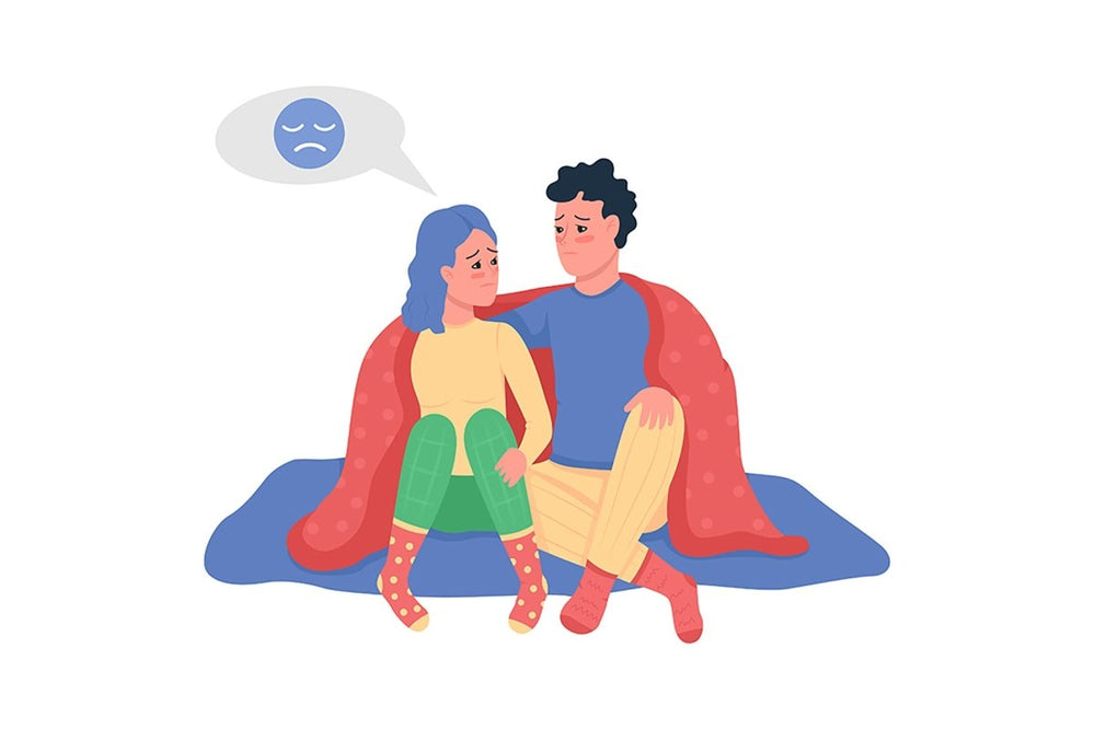 Couple under blanket semi flat color vector character set