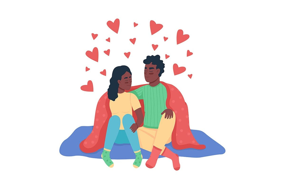 Couple under blanket semi flat color vector character set