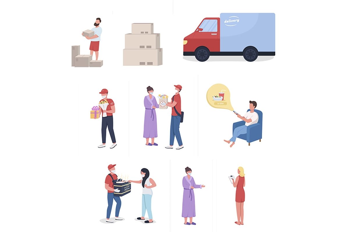 Courier delivery semi flat color vector characters