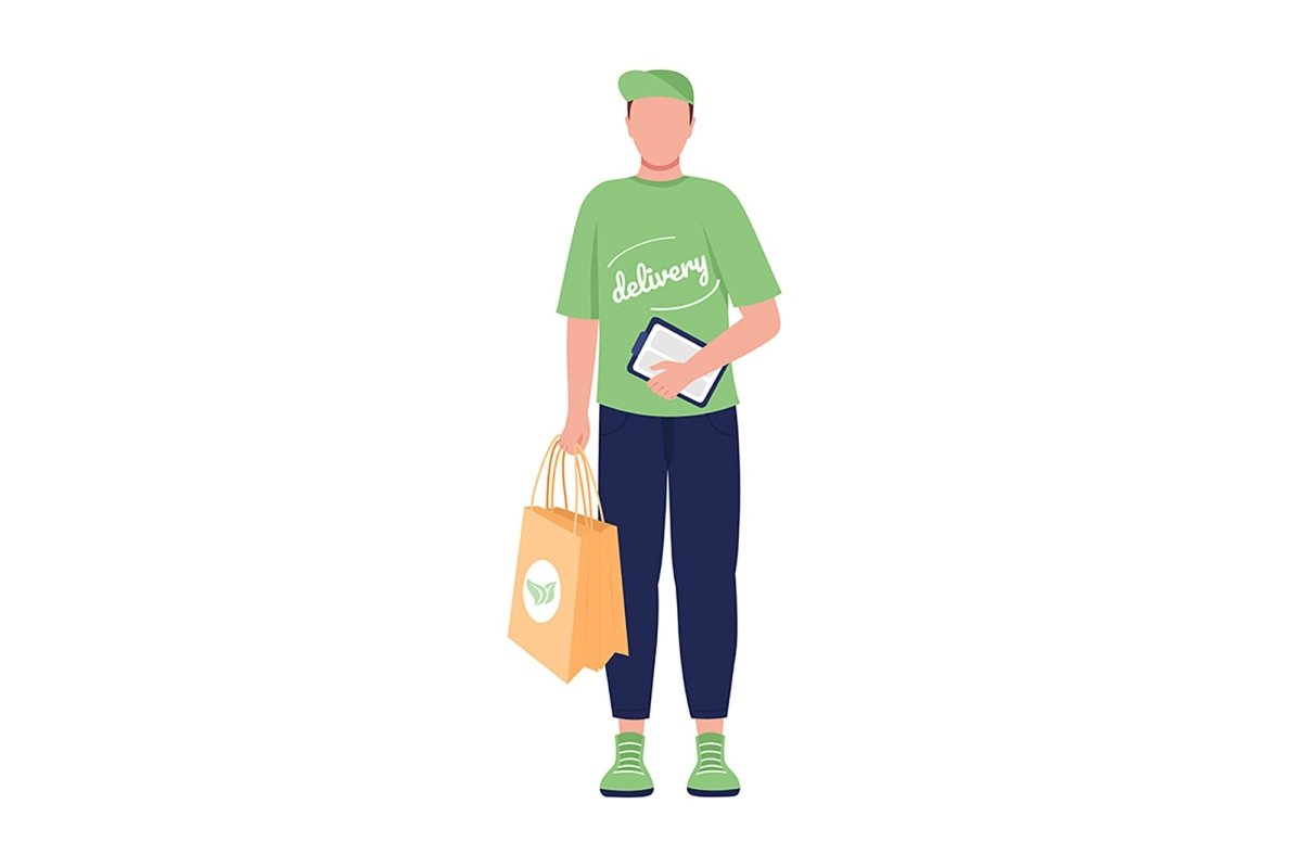 Courier from eco delivery semi flat color vector character set