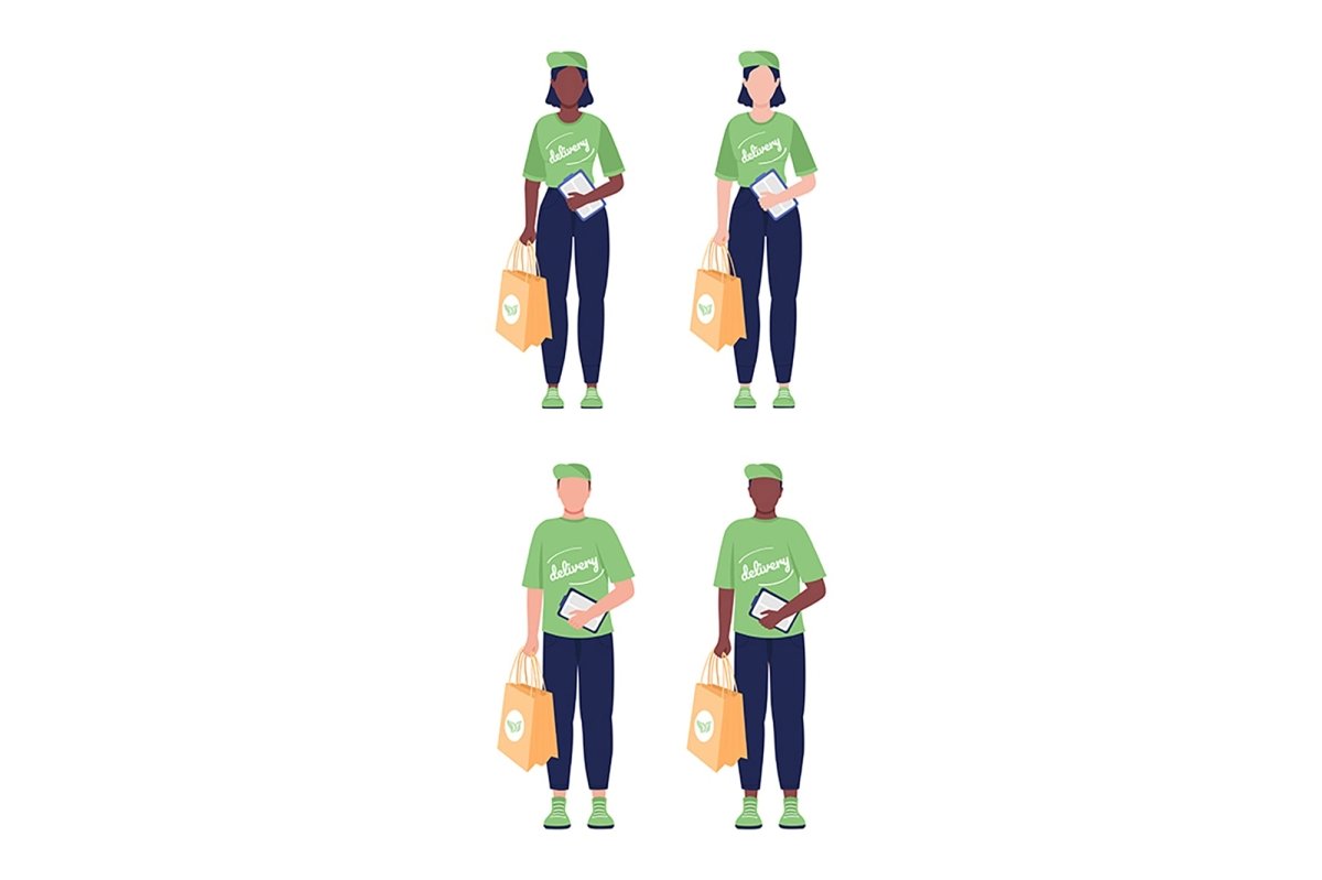 Courier from eco delivery semi flat color vector character set