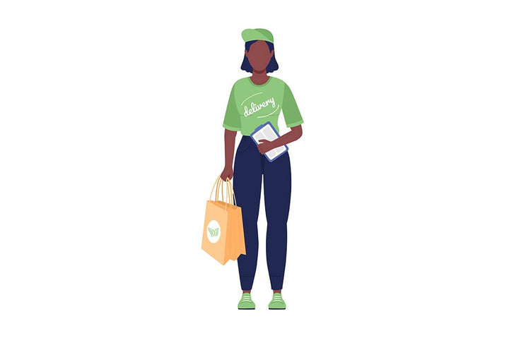 Courier from eco delivery semi flat color vector character set
