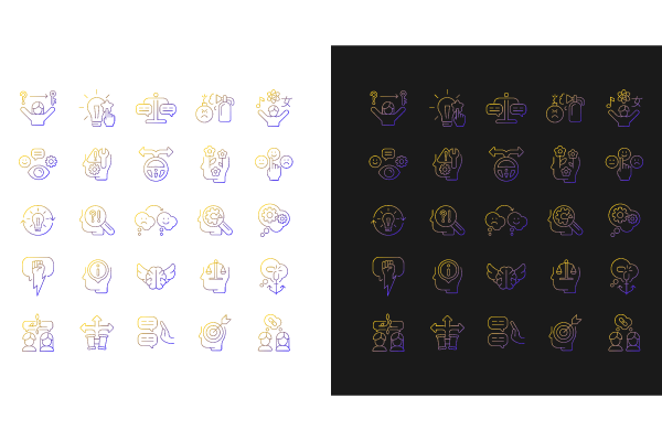 Critical thinking gradient icons set for dark and light mode