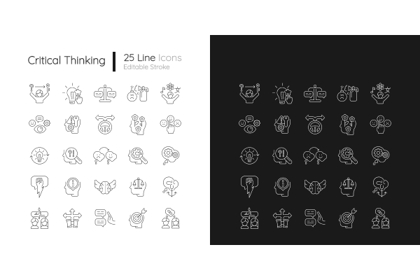 Critical thinking linear icons set for dark and light mode