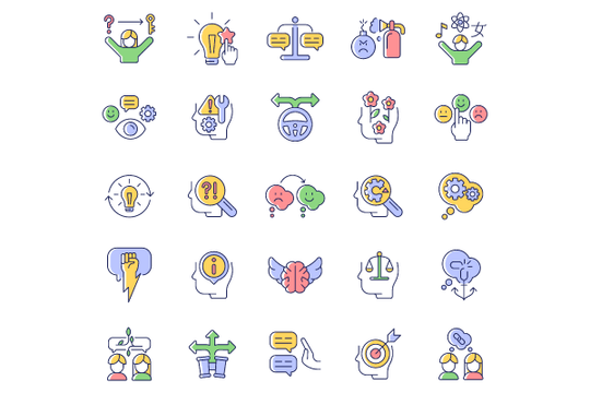 Critical thinking RGB color icons set