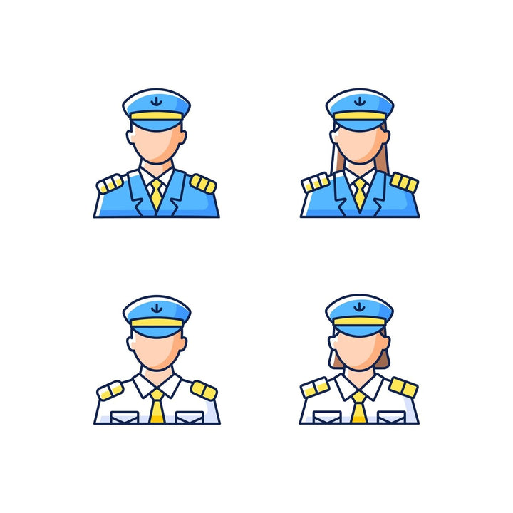 Cruise and hotel staff RGB color icons set