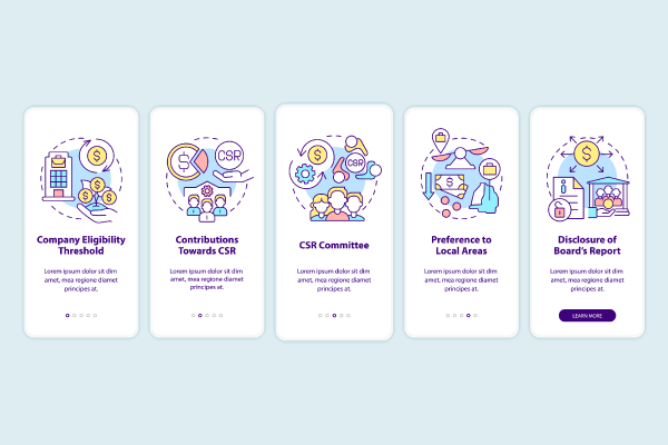 CSR related onboarding mobile app page screen set