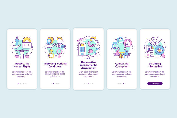 CSR related onboarding mobile app page screen set