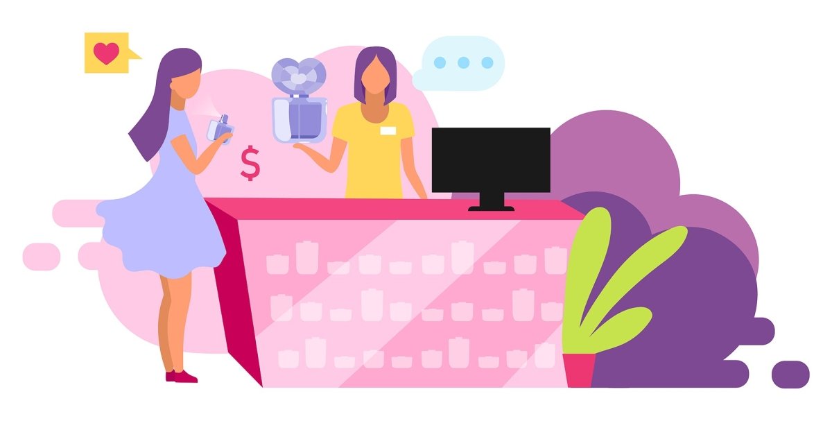 Customers and sellers flat vector illustrations set