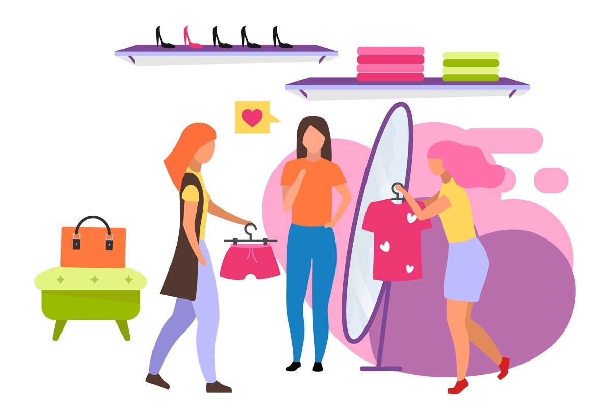 Customers and sellers flat vector illustrations set