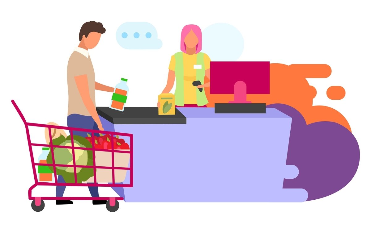Customers and sellers flat vector illustrations set
