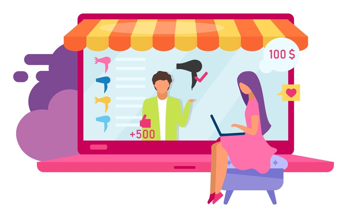 Customers and sellers flat vector illustrations set