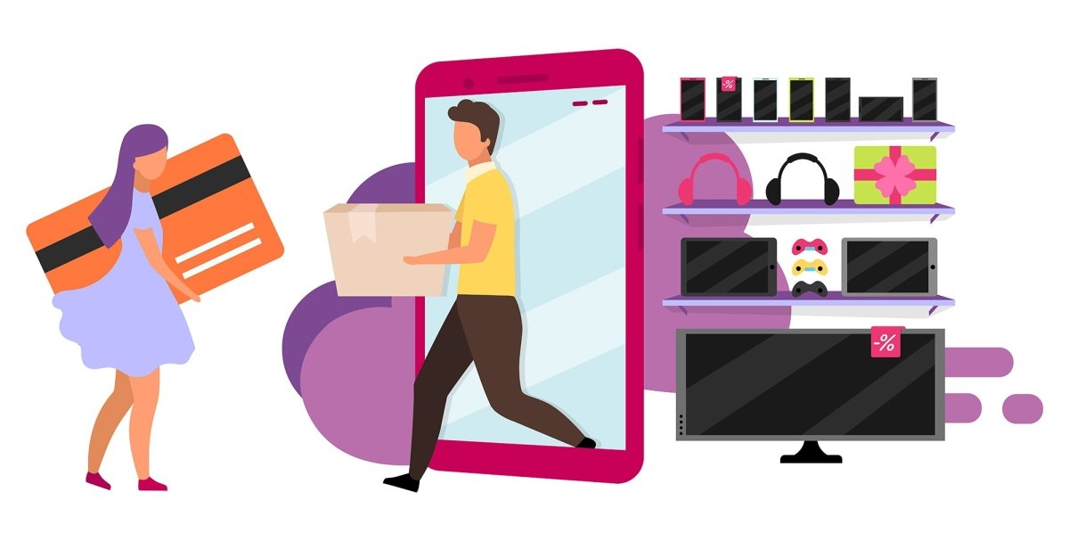 Customers and sellers flat vector illustrations set
