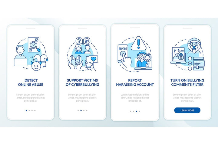 Cyberbullying sources onboarding mobile app page bundle