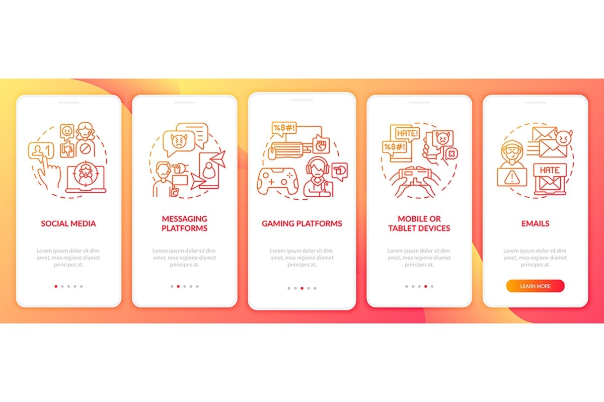 Cyberbullying sources onboarding mobile app page bundle