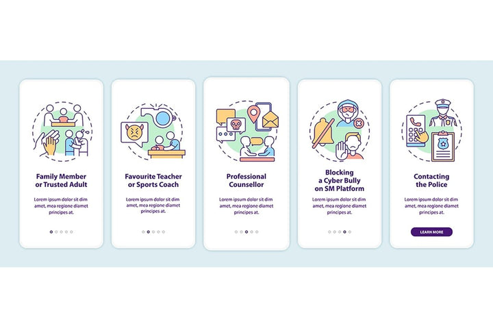 Cyberharassment sources mobile app page set