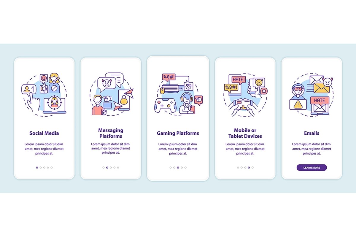 Cyberharassment sources mobile app page set