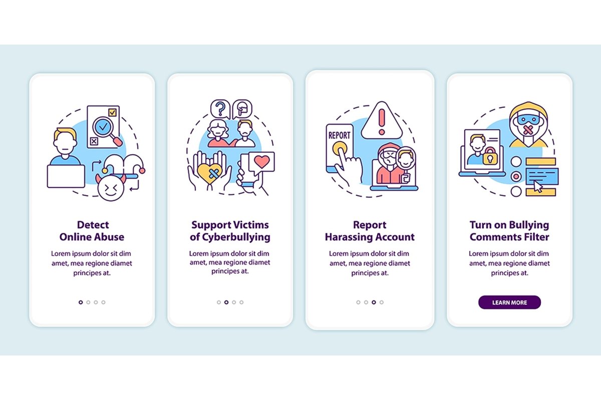 Cyberharassment sources mobile app page set